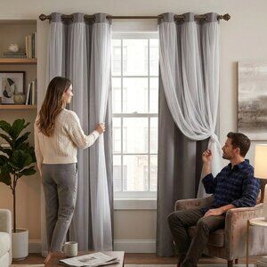 LUSH Décor Solid and Sheer Layered 38 x 84 Blackout Curtain Set